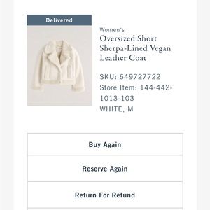 BRAND NEW! Abercrombie and Fitch oversized short Sherpa lined vegan leather Coat